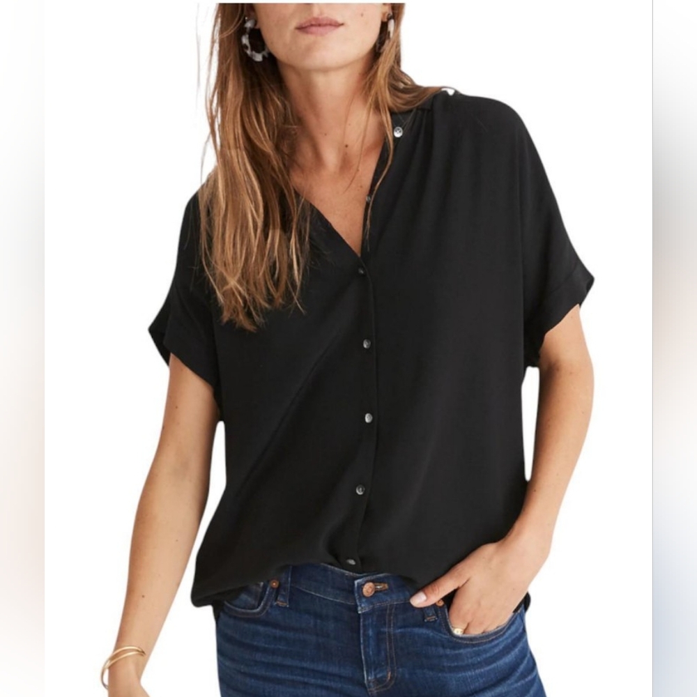 NWOT Madewell Central Drapey Shirt in Black - Small